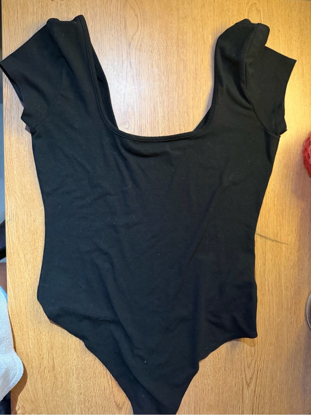 American Eagle Outfitters Black Scoop Neck Short Sleeve Bodysuit